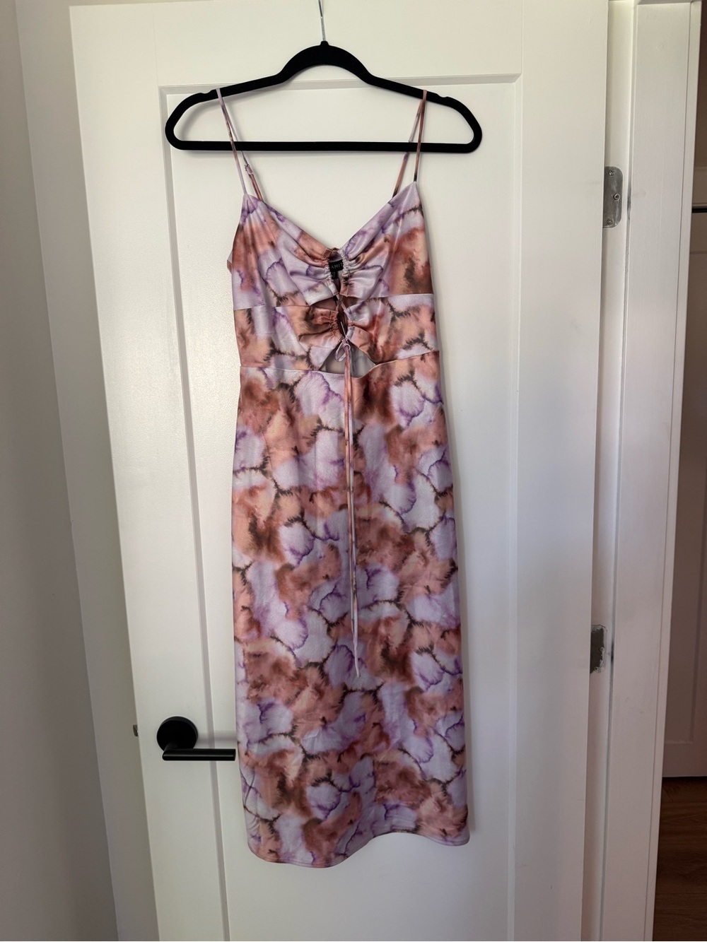 Dynamite Watercolor Floral Tie-Front Slip Dress - Lavender & Brown